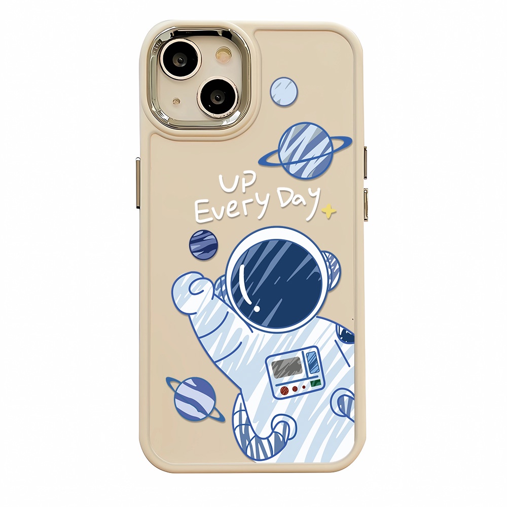Ốp Điện Thoại Silicone Khung Kim Loại Chống Sốc In Hình Phi Hành Gia Cho iphone 14ProMax 11 13 12 7Plus 8 X XS Max