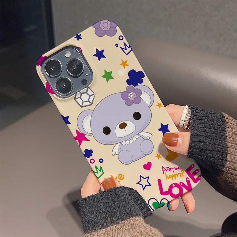 Ốp Điện Thoại Cứng Chống Sốc In Hình Gấu Và Hoa Dễ Thương Cho iphone 14 pro Max 11 13 12 7Plus 8 X XS Max