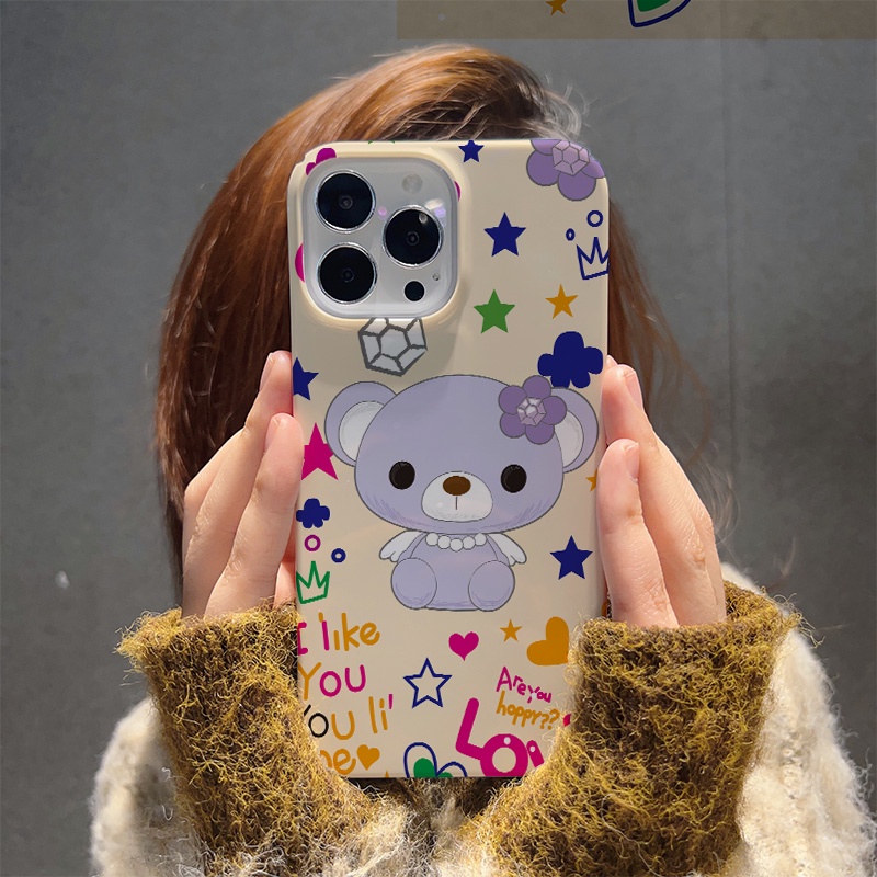 Ốp Điện Thoại Cứng Chống Sốc In Hình Gấu Và Hoa Dễ Thương Cho iphone 14 pro Max 11 13 12 7Plus 8 X XS Max