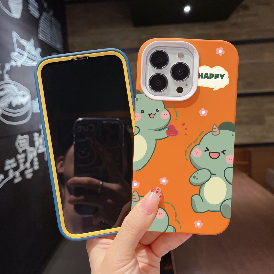 Ốp Điện Thoại silicon Dẻo Hình Khủng Long Màu Xanh Lá 3 Trong 1 Cho iPhone 14Promax 13 12 11 7Plus X XR 7 8