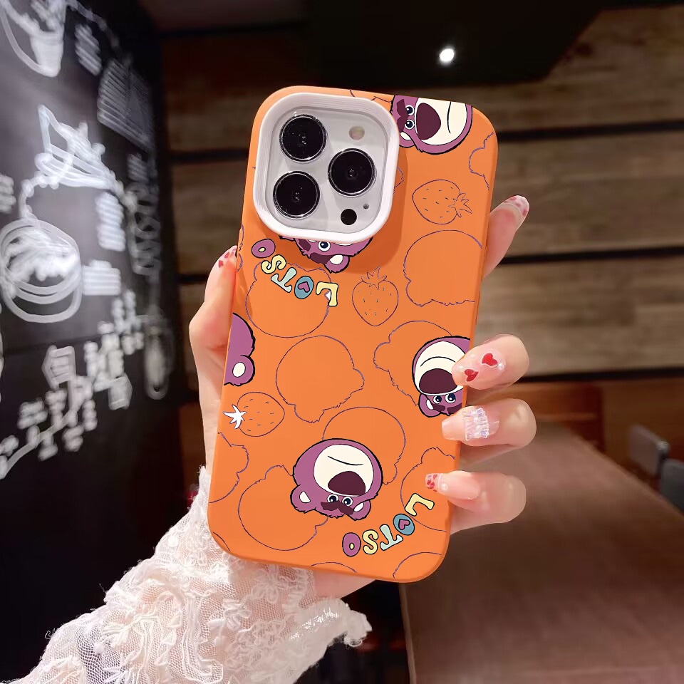 Ốp Điện Thoại silicon Dẻo Hình Gấu Dâu Tây 3 Trong 1 Cho iPhone 14Promax 13 12 11 7Plus X XR 7 8 Hộp Đựng Đồ Dùng Cao Cấp Tiện Dụng