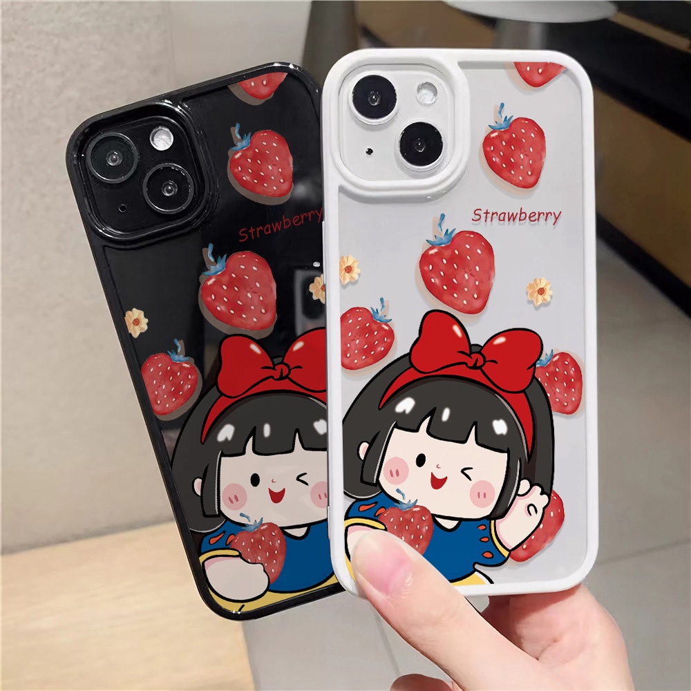 Ốp Điện Thoại Nhựa Acrylic Cứng Trong Suốt In Hình Công Chúa Dâu Tây Cho iphone 14 pro Max 11 13 12 7 Plus 8 X XS Max