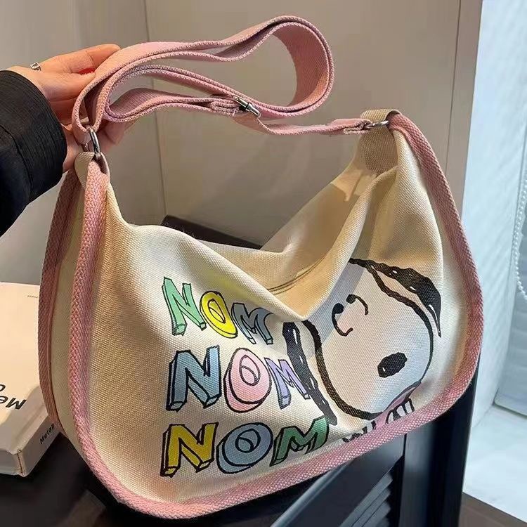 Túi Đeo Vai Vải Canvas Sức Chứa Lớn In Hình Hoạt Hình Nhật Bản Dễ Phối Đồ Thời Trang Cho Nữ