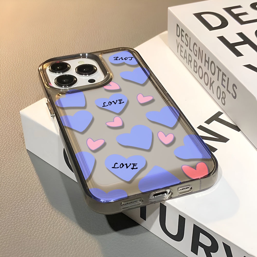 Ốp Điện Thoại Trong Suốt Họa Tiết Trái Tim Màu Xanh Dương Cho iphone 14 pro max 11 13 12 7 8 Plus X XR XSMax