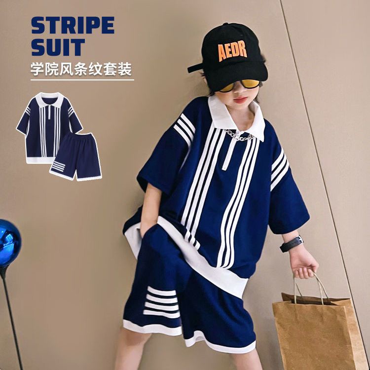 Bộ Áo Thun + Quần Short Phong Cách Preppy Thời Trang Mùa Hè Hàn Quốc Hàng Mới 2023 Dành Cho Bé Trai