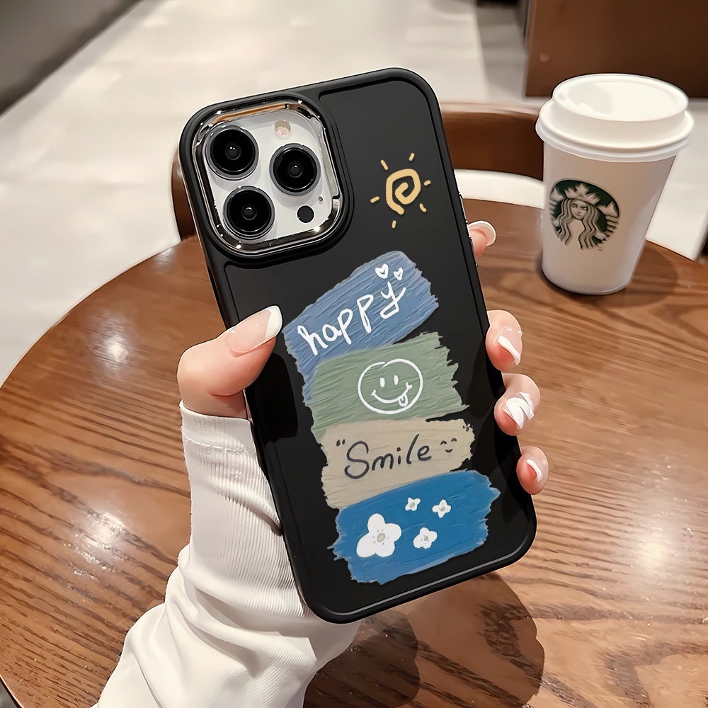 Ốp Điện Thoại Silicone Khung Kim Loại In Hình Mặt Cười Cho iphone 14ProMax 11 13 12 7Plus 8 X XS Max