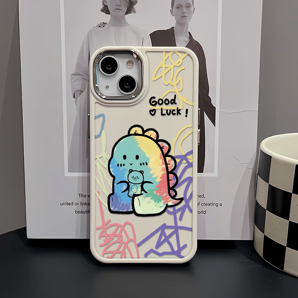 Ốp Điện Thoại Silicone Khung Kim Loại Họa Tiết Khủng Long Cho iphone 14ProMax 11 13 12 7Plus 8 X XS Max