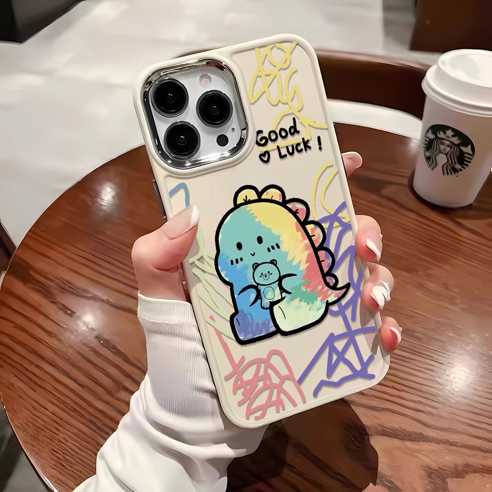 Ốp Điện Thoại Silicone Khung Kim Loại Họa Tiết Khủng Long Cho iphone 14ProMax 11 13 12 7Plus 8 X XS Max