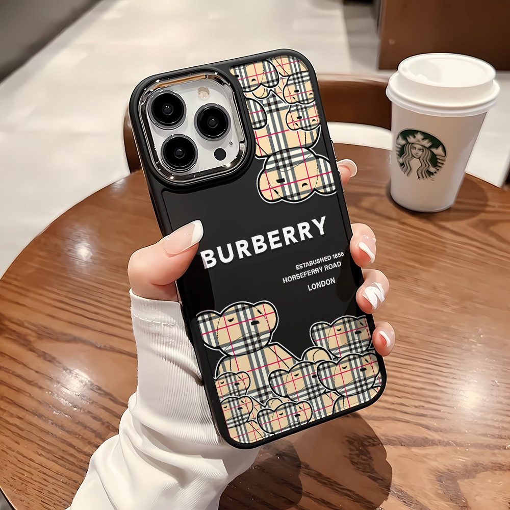 Ốp Điện Thoại Silicone Khung Kim Loại In Hình Gấu Hoạt Hình Đáng Yêu Cho iphone 14ProMax 11 13 12 7Plus 8 X XS Max