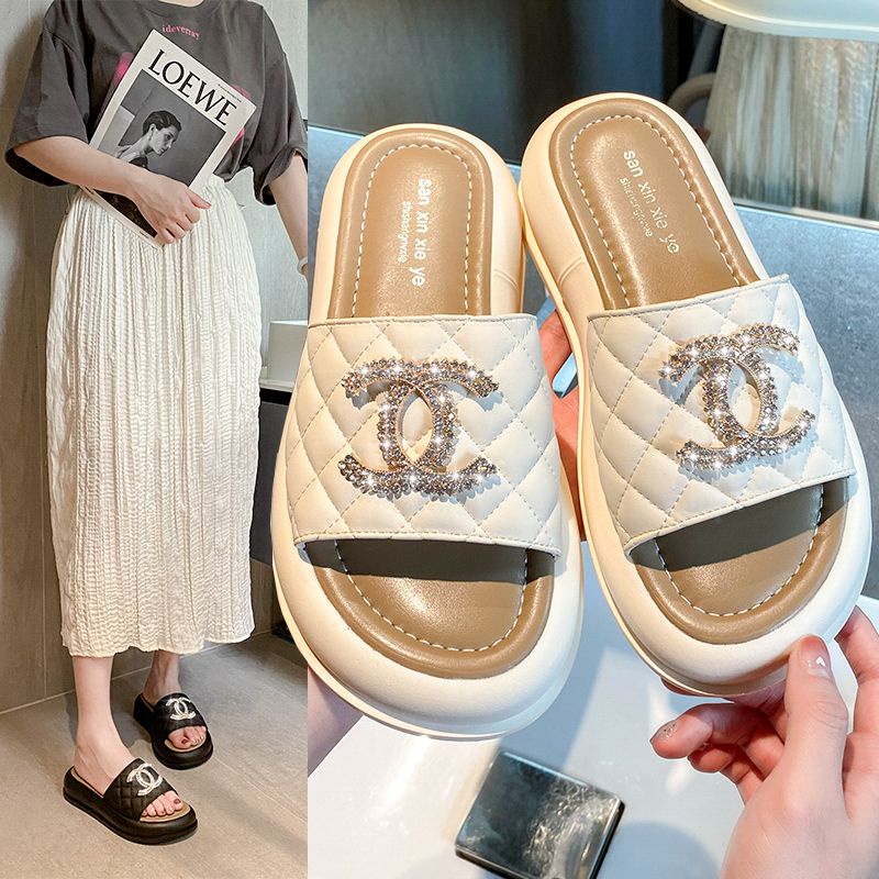[Hàng Có Sẵn Giao Hàng Nhanh] Dép Xỏ Ngón Đế Dày Đính Đá Thời Trang Mùa Hè 2023 Phong Cách Mới Cho Nữ