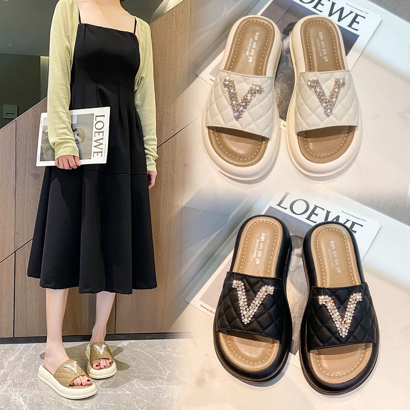 [Hàng Có Sẵn Giao Hàng Nhanh] Dép Xỏ Ngón Mùa Hè 2023 Đính Kim Cương Giả Thời Trang Dễ Phối Đồ Thoáng Khí Cho Nữ