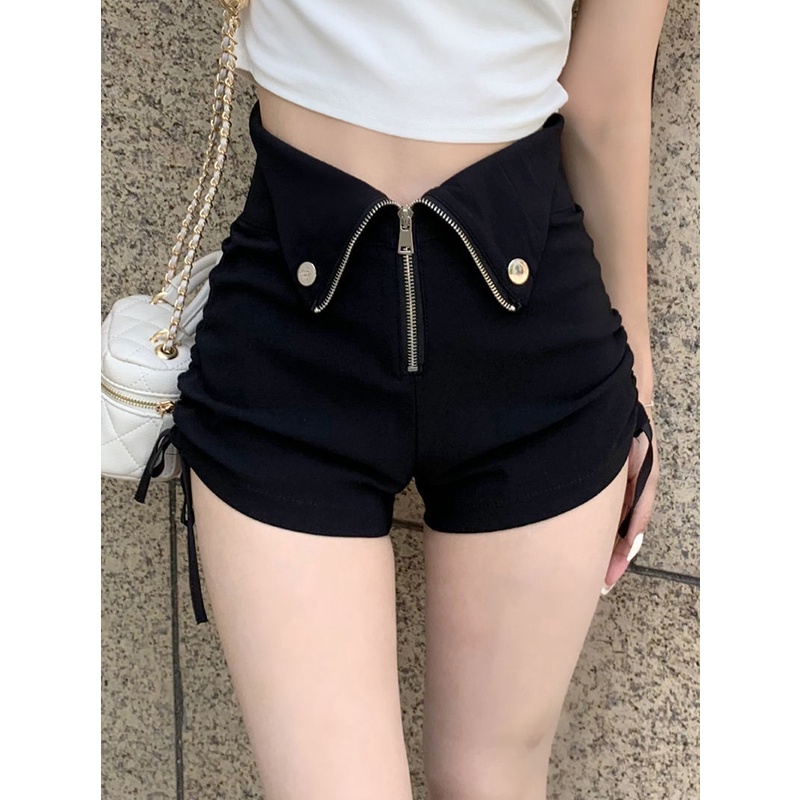[Hàng Có Sẵn Giao Hàng Nhanh] Quần Short Lưng Cao Dáng Chữ a Dây Rút Siêu Ngắn Thời Trang Mùa Hè Cho Nữ