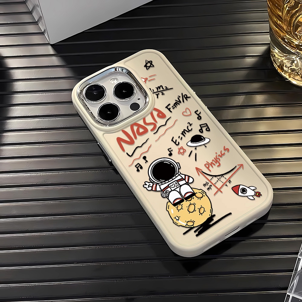 Ốp Điện Thoại Silicone Khung Kim Loại In Hình Phi Hành Gia Hoạt Hình Cho iphone 14ProMax 11 13 12 7Plus 8 X XS Max
