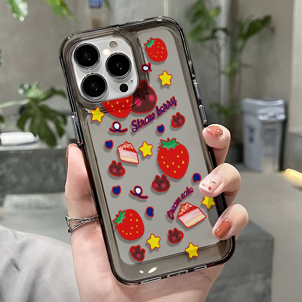 Ốp Điện Thoại Trong Suốt Chống Sốc In Hình Bánh Dâu Hoạt Hình Cho iphone 14 pro max 11 13 12 7 8 Plus X XR XSMax