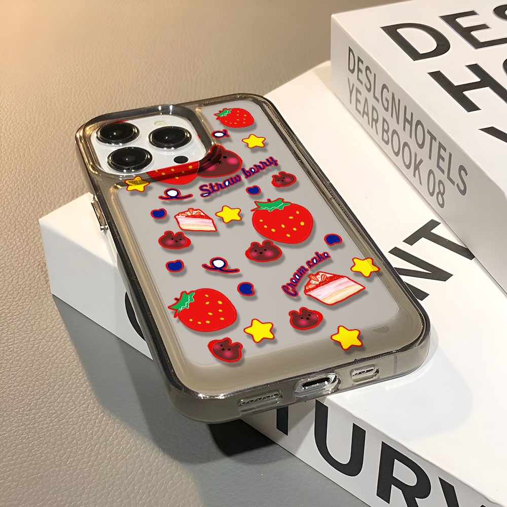 Ốp Điện Thoại Trong Suốt Chống Sốc In Hình Bánh Dâu Hoạt Hình Cho iphone 14 pro max 11 13 12 7 8 Plus X XR XSMax