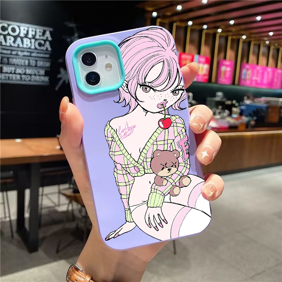 Ốp Điện Thoại silicon Dẻo Hình Gấu cherry 3 Trong 1 Cho iPhone 14Promax 13 12 11 7Plus X XR Ốp Điện Thoại Họa Tiết Xinh Xắn Dành Cho Nữ