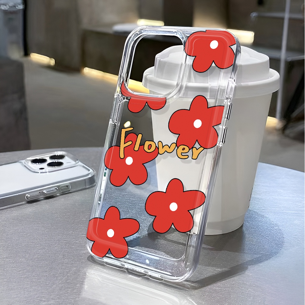 Ốp Điện Thoại Trong Suốt Họa Tiết Hoa Đỏ Thời Trang Chống Sốc Cho iphone 14 pro max 11 13 12 7 8 Plus X XR XSMax