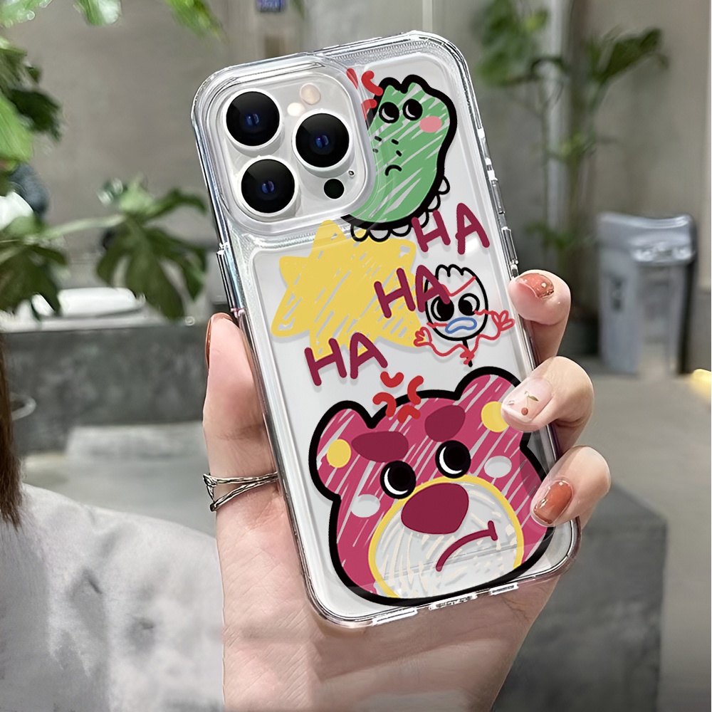 Ốp Điện Thoại Trong Suốt Họa Tiết Gấu / Dâu Tây Kiểu Graffiti Chống Sốc Cho iphone 14 pro max 11 13 12 7 8 Plus X XR XSMax