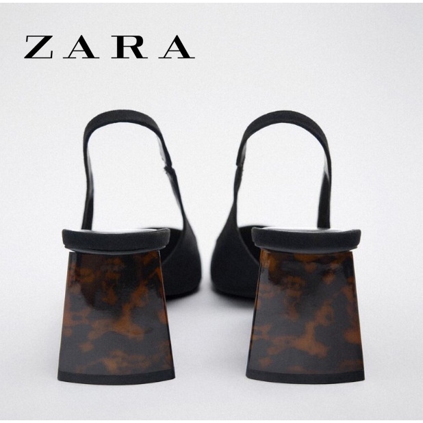 Zara đen slingback gót dày phong cách pháp sang trọng mules phụ nữ gót dày năm mới phong cách mới mũi nhọn bơm giày phụ nữ