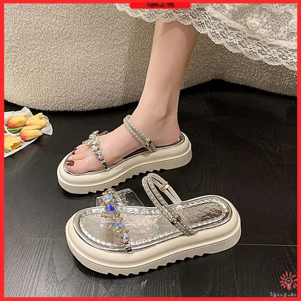 Dép Sandal Đế Dày Quai Trong Suốt Đính Đá Thời Trang Sành Điệu