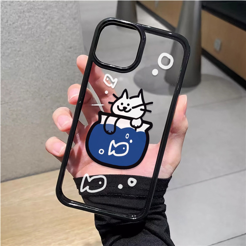 Ốp Điện Thoại Acrylic Cứng Trong Suốt In Hình Mèo Bắt Cá Thời Trang Cho iphone 14promax 11 13 12 7Plus 8 X XS Max