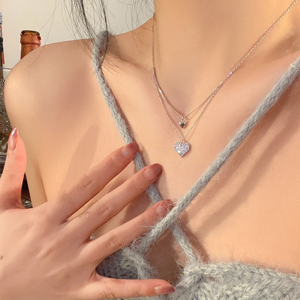 Vòng cổ Hợp Kim Hai Lớp Mặt Hình Trái Tim Xinh Xắn Cho Nữ