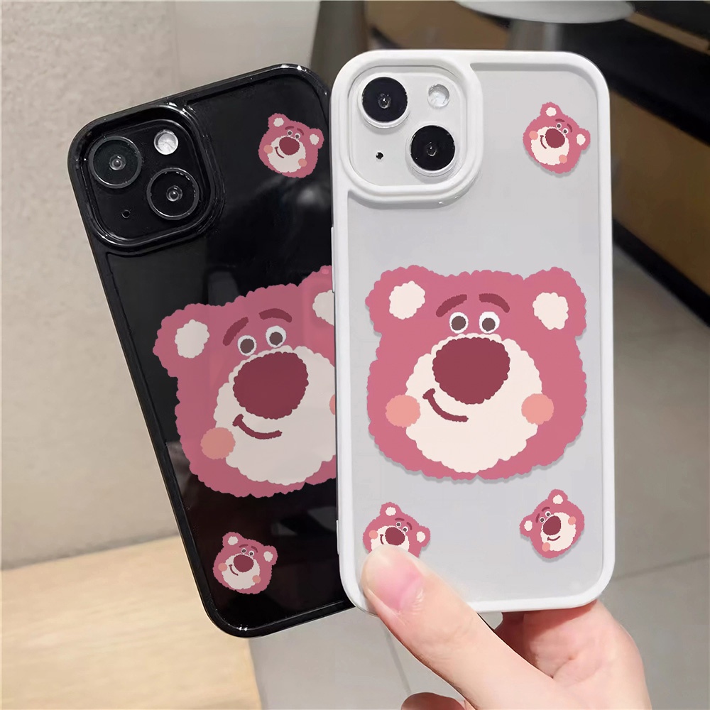Ốp Điện Thoại Nhựa Acrylic Cứng Trong Suốt Hình Gấu Dâu Tây Cho iphone 14promax 11 13 12 7Plus 8 X XS Max