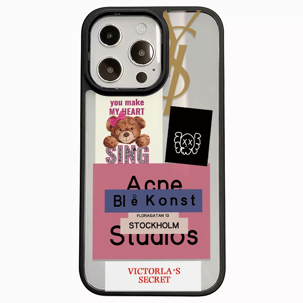 Ốp Điện Thoại Nhựa Acrylic Cứng Trong Suốt In Hình Gấu Và Chữ Cho iphone 14promax 11 13 12 7Plus 8 X XS Max