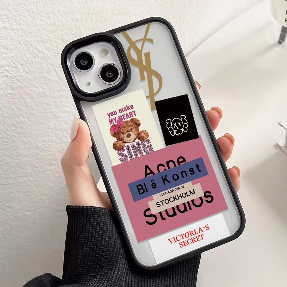 Ốp Điện Thoại Nhựa Acrylic Cứng Trong Suốt In Hình Gấu Và Chữ Cho iphone 14promax 11 13 12 7Plus 8 X XS Max