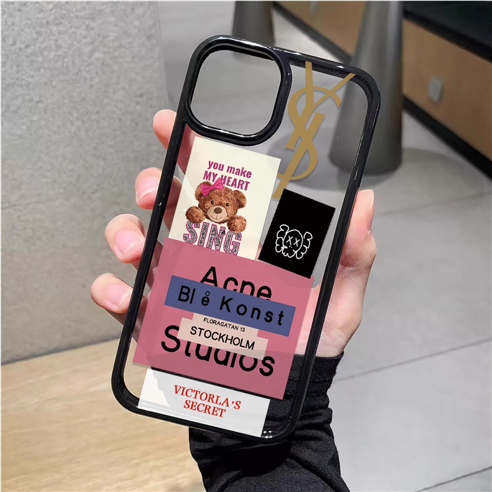 Ốp Điện Thoại Nhựa Acrylic Cứng Trong Suốt In Hình Gấu Và Chữ Cho iphone 14promax 11 13 12 7Plus 8 X XS Max
