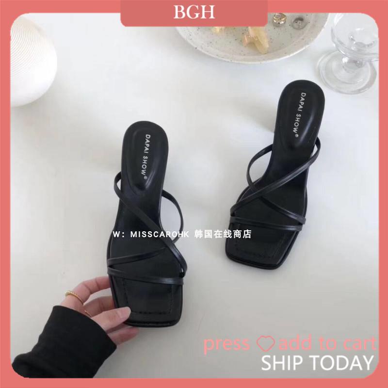 giày cao gót Áo Thun Mùa Hè Phong Cách Mới 2022|Hàn Quốc|Giày Sandal Cao Gót Mũi Vuông Phong Cách Retro Cho Nữ