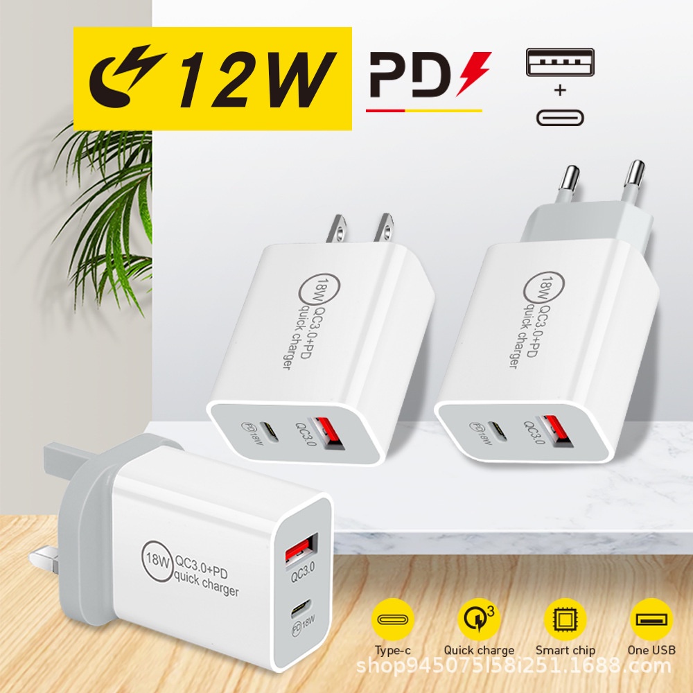 Bộ Sạc Nhanh Nhiều Cổng Pd12w Tiêu Chuẩn Âu Mỹ / Anh Cho Điện Thoại / Máy Tính Bảng