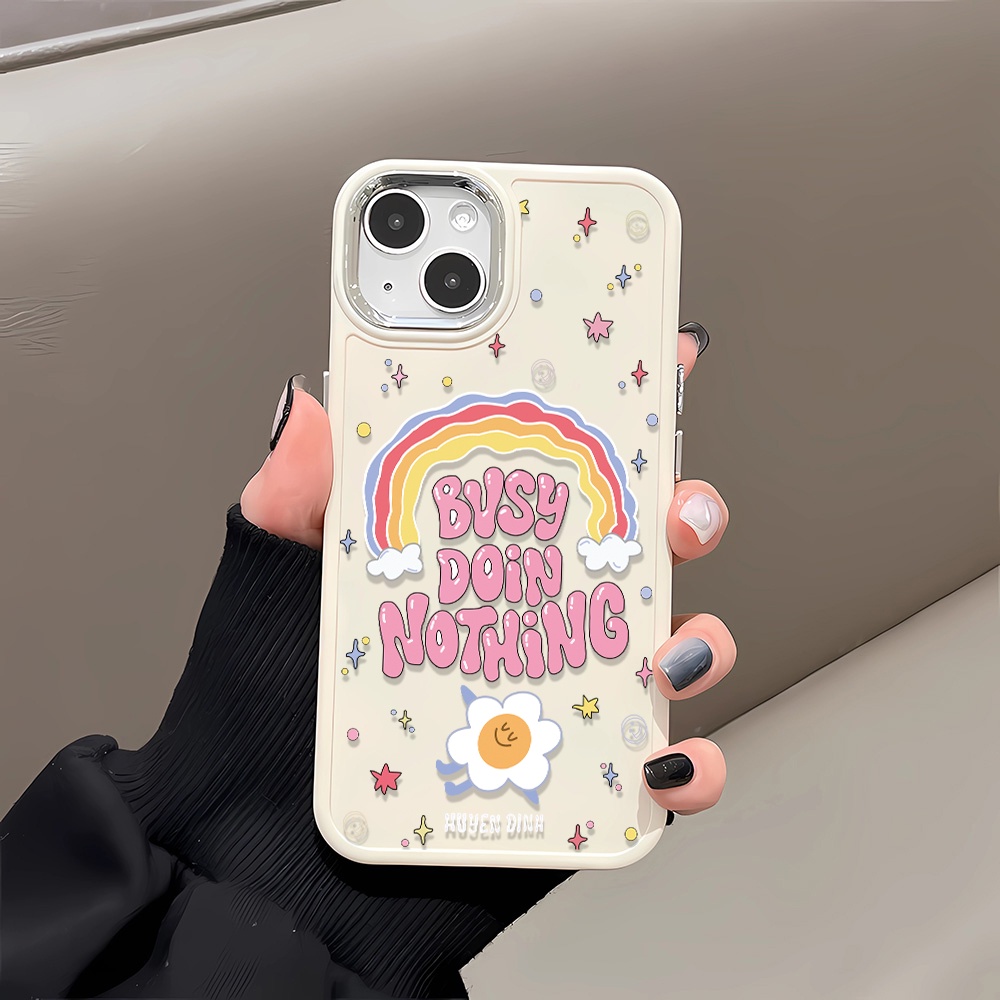 Ốp Điện Thoại Silicone Khung Kim Loại Chống Sốc In Hình Hoa Cầu Vồng Cho iphone 14promax 11 13 12 7Plus 8 X XS Max