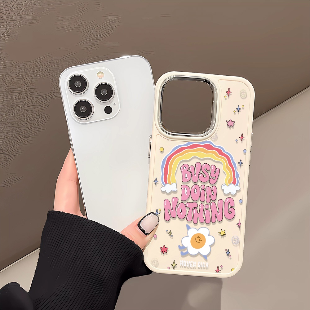 Ốp Điện Thoại Silicone Khung Kim Loại Chống Sốc In Hình Hoa Cầu Vồng Cho iphone 14promax 11 13 12 7Plus 8 X XS Max