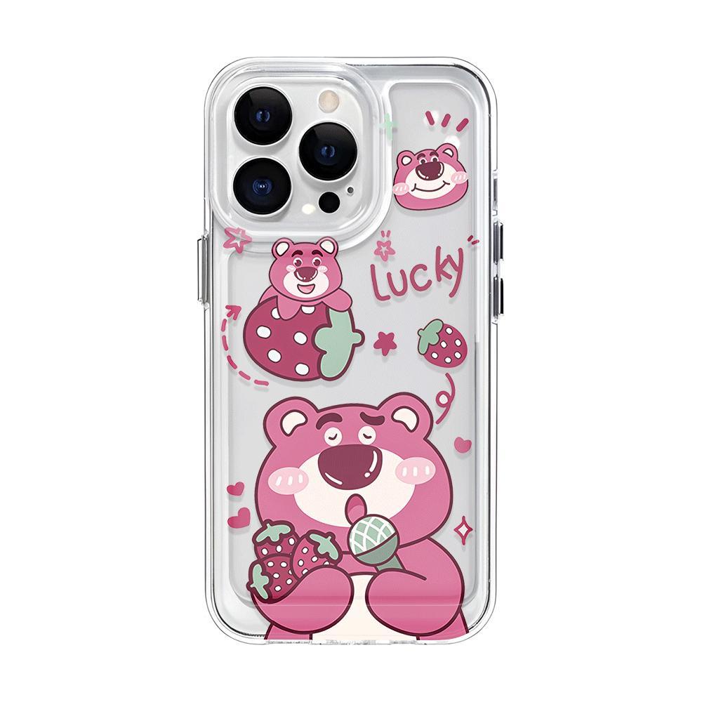 Ốp Điện Thoại Trong Suốt Chống Sốc In Hình Gấu Và Kem Dâu Cho iphone 14 pro max 11 13 12 7Plus 7 8 Plus X XR XSMax