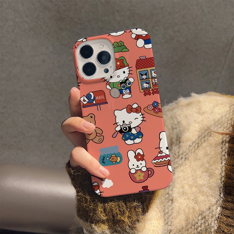 Ốp Điện Thoại Cứng Hình Mèo kitty Cho iphone 14promax 11 13 12 7Plus 8 X XS Max