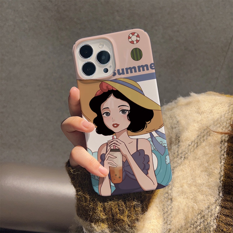 Ốp Điện Thoại Cứng In Hình Cô Gái Đi Biển Cho iphone 14promax 11 13 12 7Plus 8 X XS Max