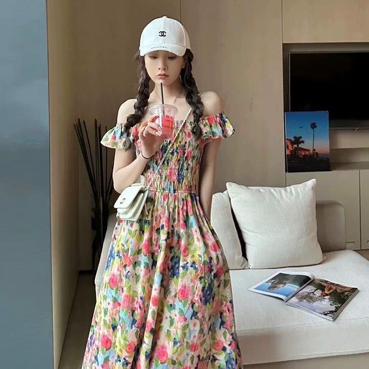 Đầm Hoa Trễ Vai Thời Trang Mùa Hè Hàn Quốc 2023 Cho Nữ