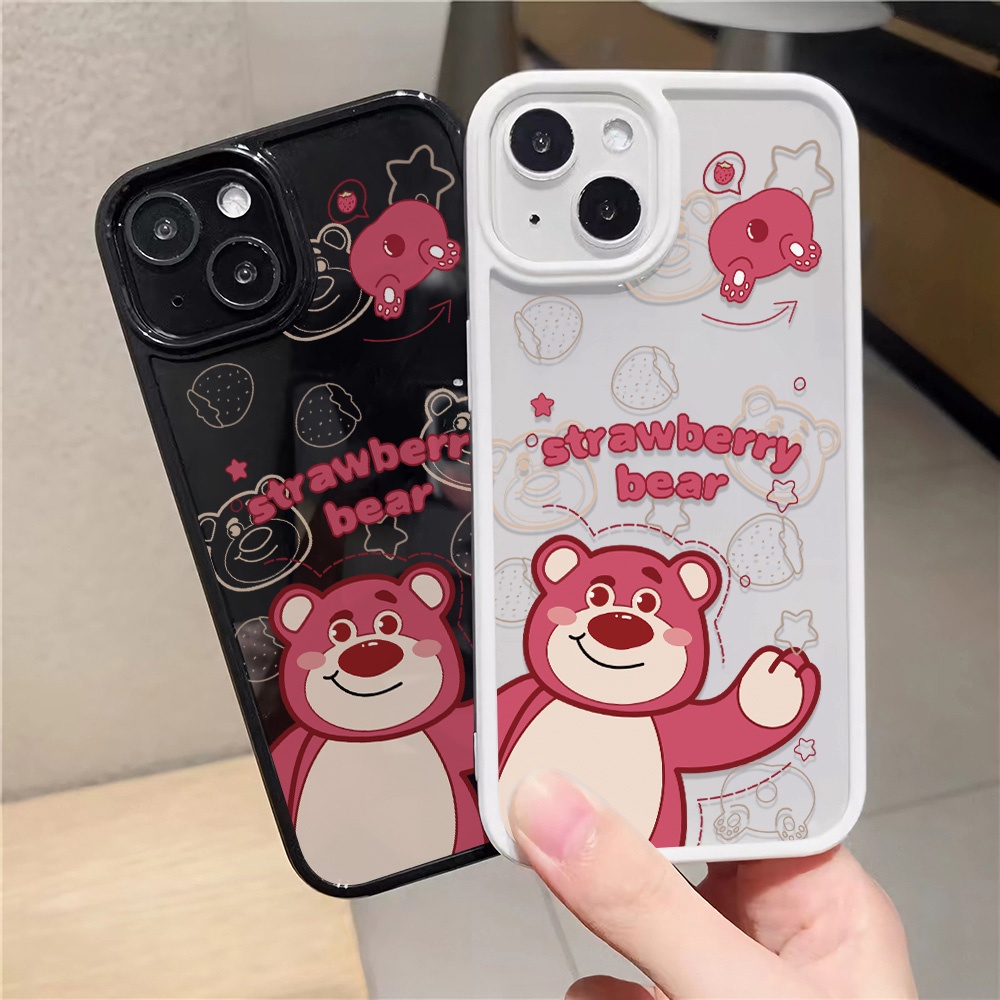 Ốp Điện Thoại Nhựa Acrylic Cứng Trong Suốt Hình Gấu Strawberry Lotso Cho iphone 14 pro Max 11 13 12 7Plus 8 X XS Max
