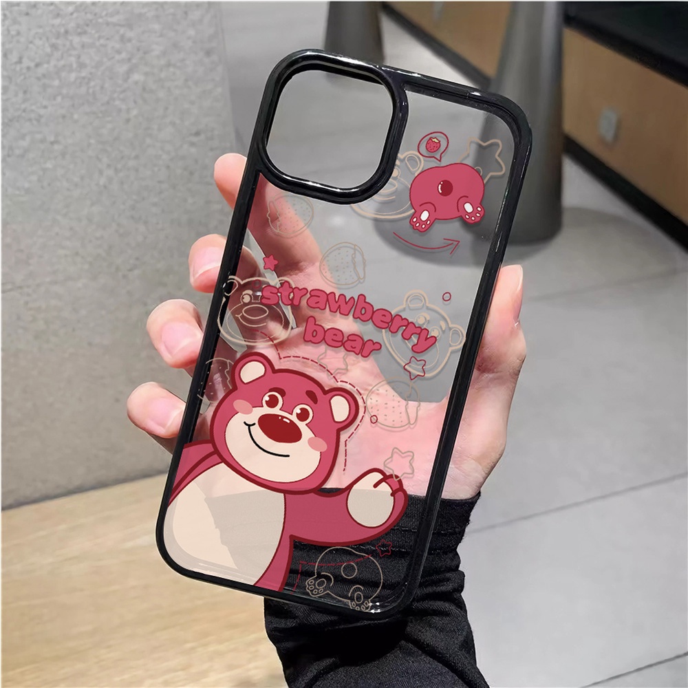 Ốp Điện Thoại Nhựa Acrylic Cứng Trong Suốt Hình Gấu Strawberry Lotso Cho iphone 14 pro Max 11 13 12 7Plus 8 X XS Max