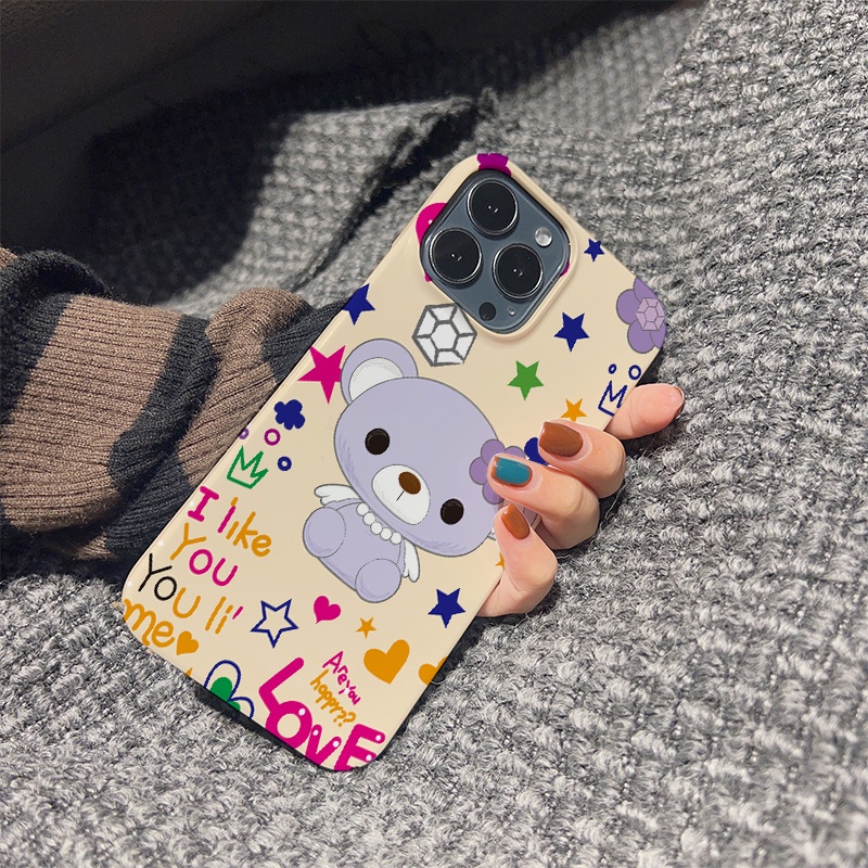 Ốp Điện Thoại Cứng Chống Sốc In Hình Gấu Và Hoa Dễ Thương Cho iphone 14 pro Max 11 13 12 7Plus 8 X XS Max