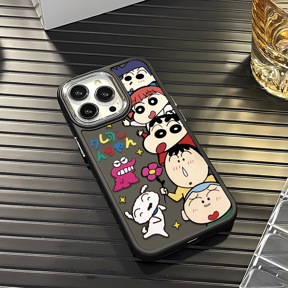 Ốp Điện Thoại Silicone Khung Kim Loại In Hình Cậu Bé Bút Chì Shin chan Cho iphone 14ProMax 11 13 12 7Plus 8 X XS Max