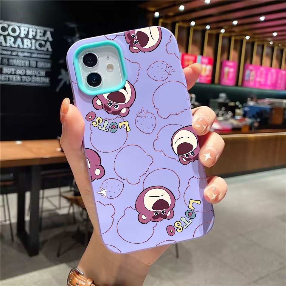 Ốp Điện Thoại silicon Dẻo Hình Gấu Dâu Tây 3 Trong 1 Cho iPhone 14Promax 13 12 11 7Plus X XR 7 8 Hộp Đựng Đồ Dùng Cao Cấp Tiện Dụng