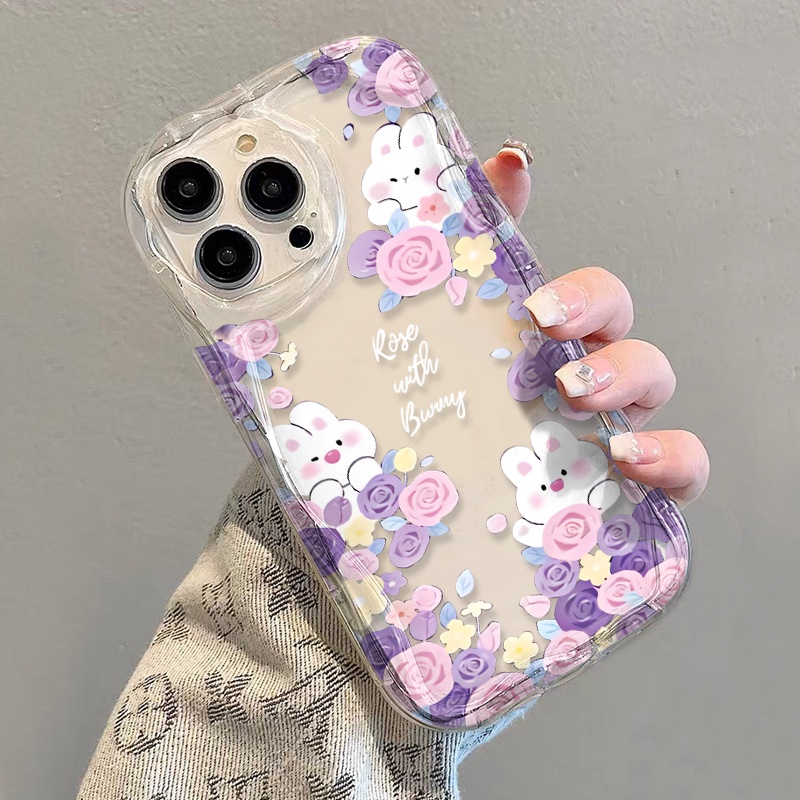 Ốp Điện Thoại Dẻo Trong Suốt Họa Tiết Hoa &amp; Thỏ Dễ Thương Cho iphone 14 pro Max 11 13 12 7Plus 8 X XS Max