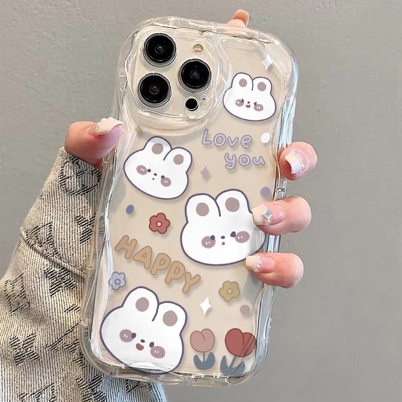 Ốp Điện Thoại Dẻo Trong Suốt Họa Tiết Hoa &amp; Thỏ Dễ Thương Cho iphone 14 pro Max 11 13 12 7Plus 8 X XS Max