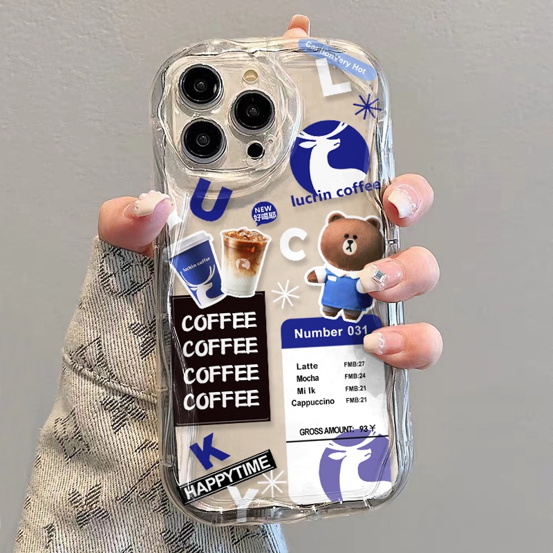 Ốp Điện Thoại Dẻo Trong Suốt Họa Tiết Gấu &amp; Cà Phê Dễ Thương Cho iphone 14 pro Max 11 13 12 7Plus 8 X XS Max