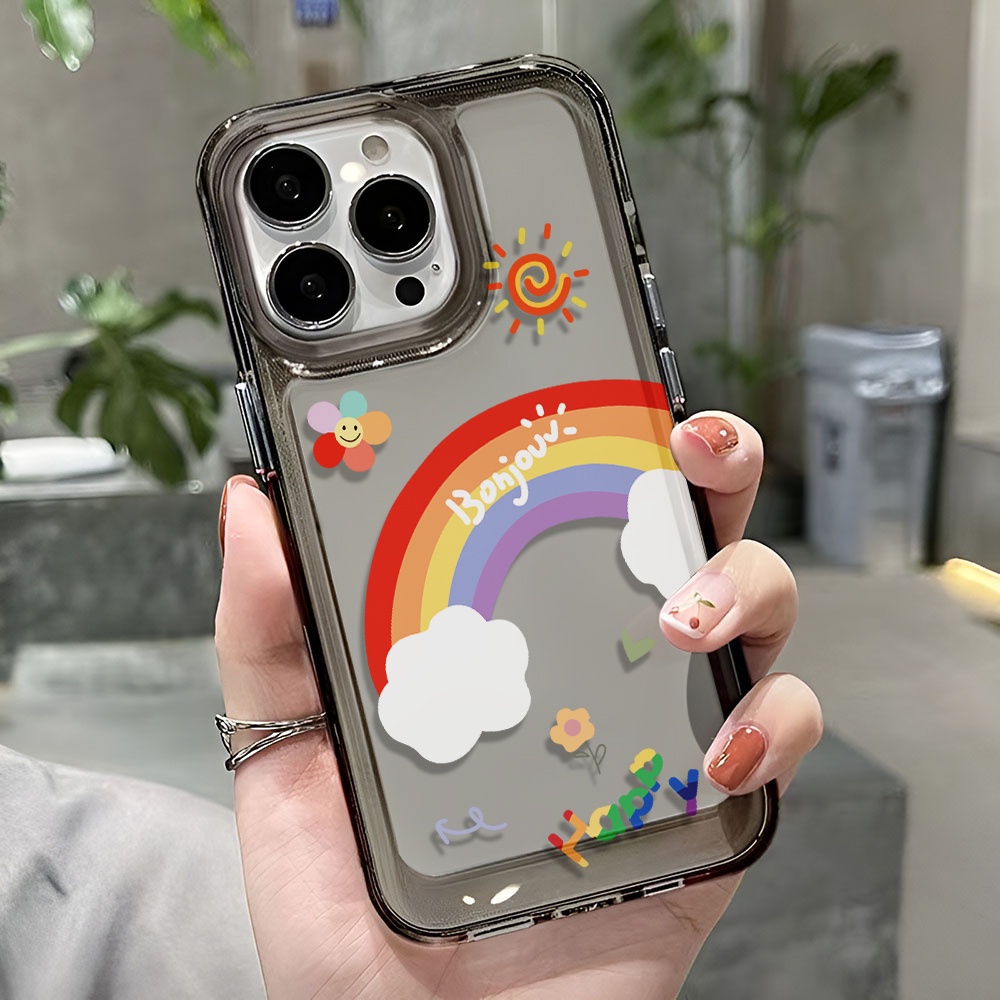 Ốp Điện Thoại Trong Suốt Họa Tiết Cầu Vồng Dành Cho iphone 14 pro max 11 13 12 7 8 Plus X XR XSMax