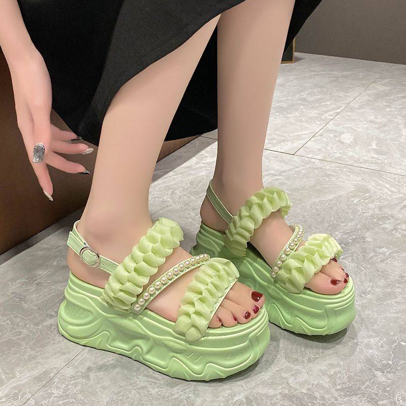 Dép Sandal Đế Dày Đính Đá Thời Trang Dành Cho Nữ
