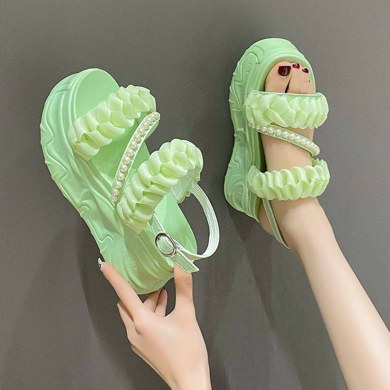 Dép Sandal Đế Dày Đính Đá Thời Trang Dành Cho Nữ