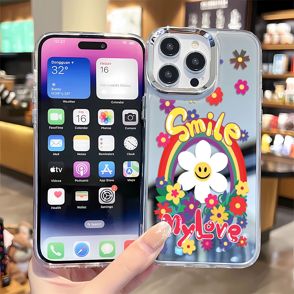 Ốp Điện Thoại Tpu In Hình Hoa Hướng Dương Cầu Vồng Viền Kim Loại Cho iphone 14 pro max 11 12 13 8 7 Plus X XR XSMax